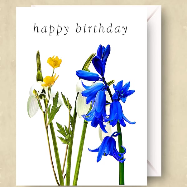 Bluebells, Snowdrops and Buttercups Birthday Card