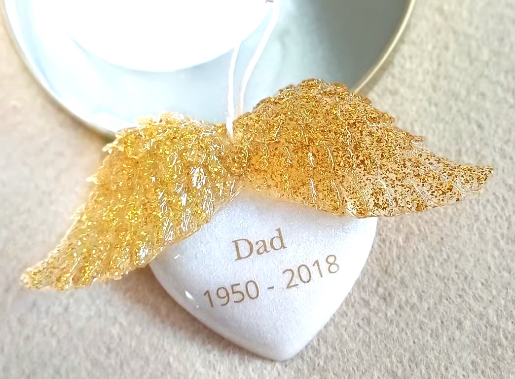 Personalised Angel Wings Memorial Heart Hanging - Remembrance Keepsake