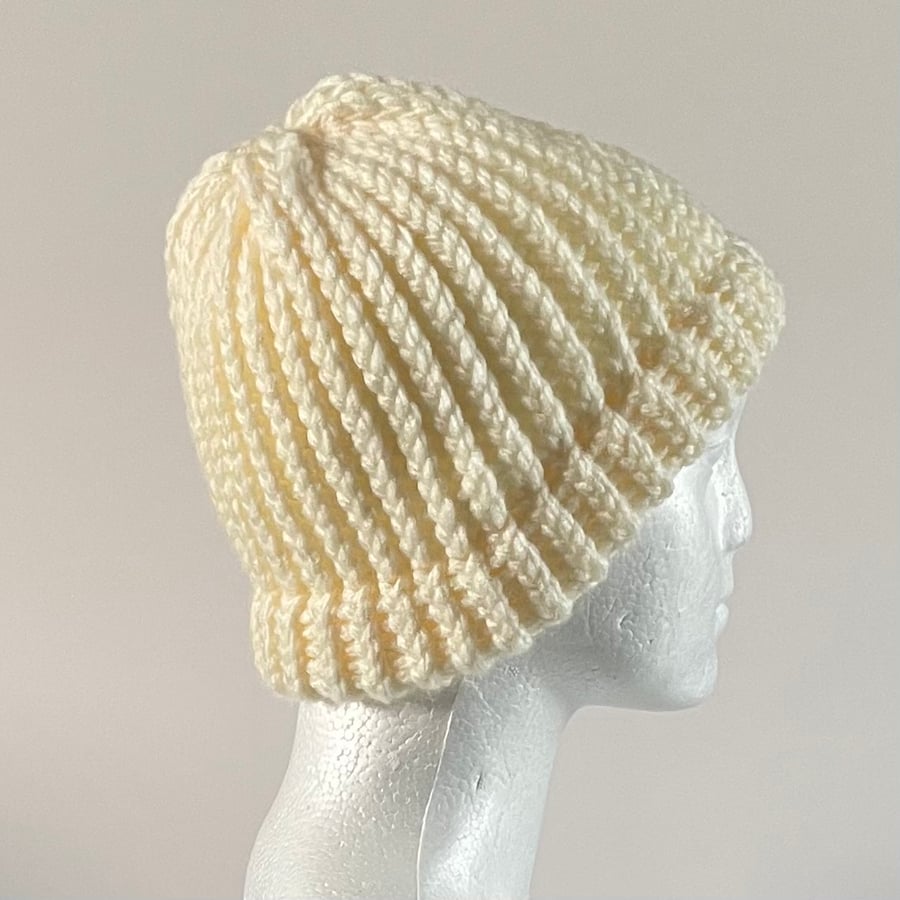 Chunky Cream Coloured Beanie with Fixed Brim, perfectly imperfect