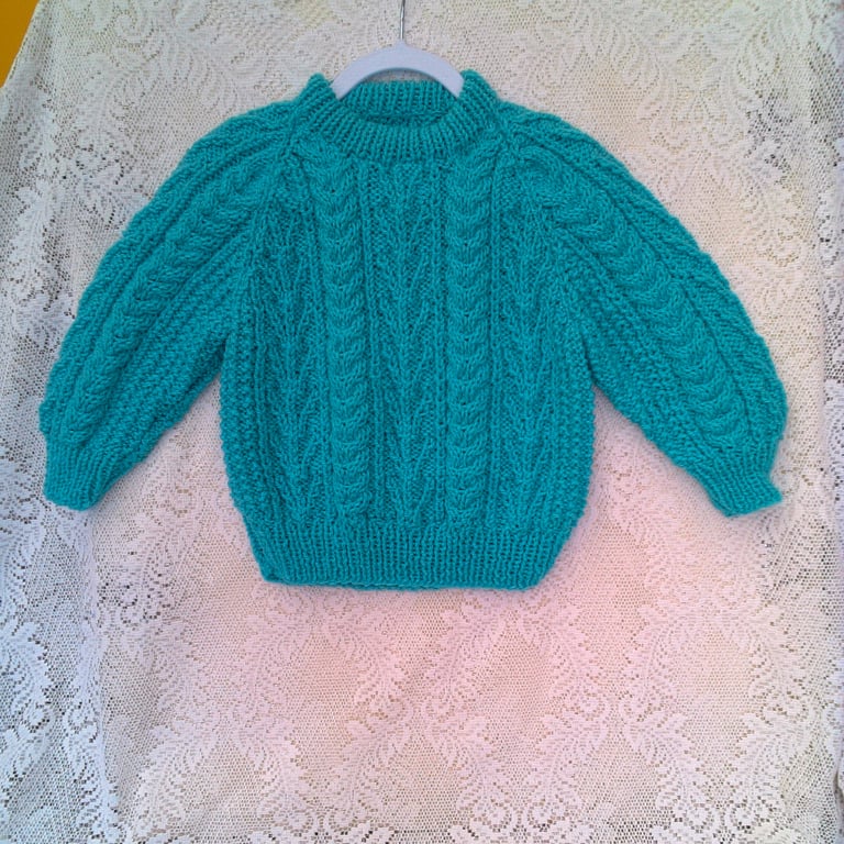 Child's Unisex Cable and Arrow Patterned Jumper, Custom Make, Aran Jumper