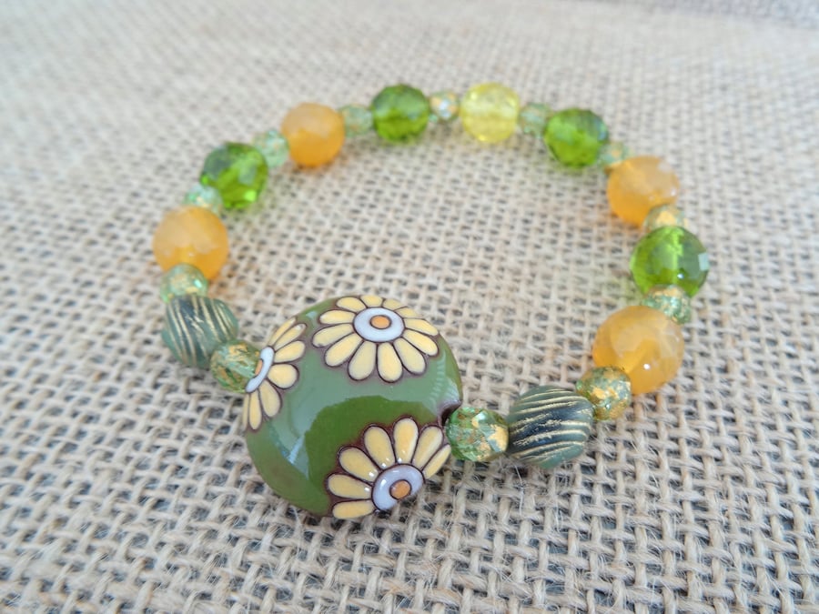 SALE!! was 11 pounds now 8.50 Ceramic Bracelet,Czech glass bracelet,