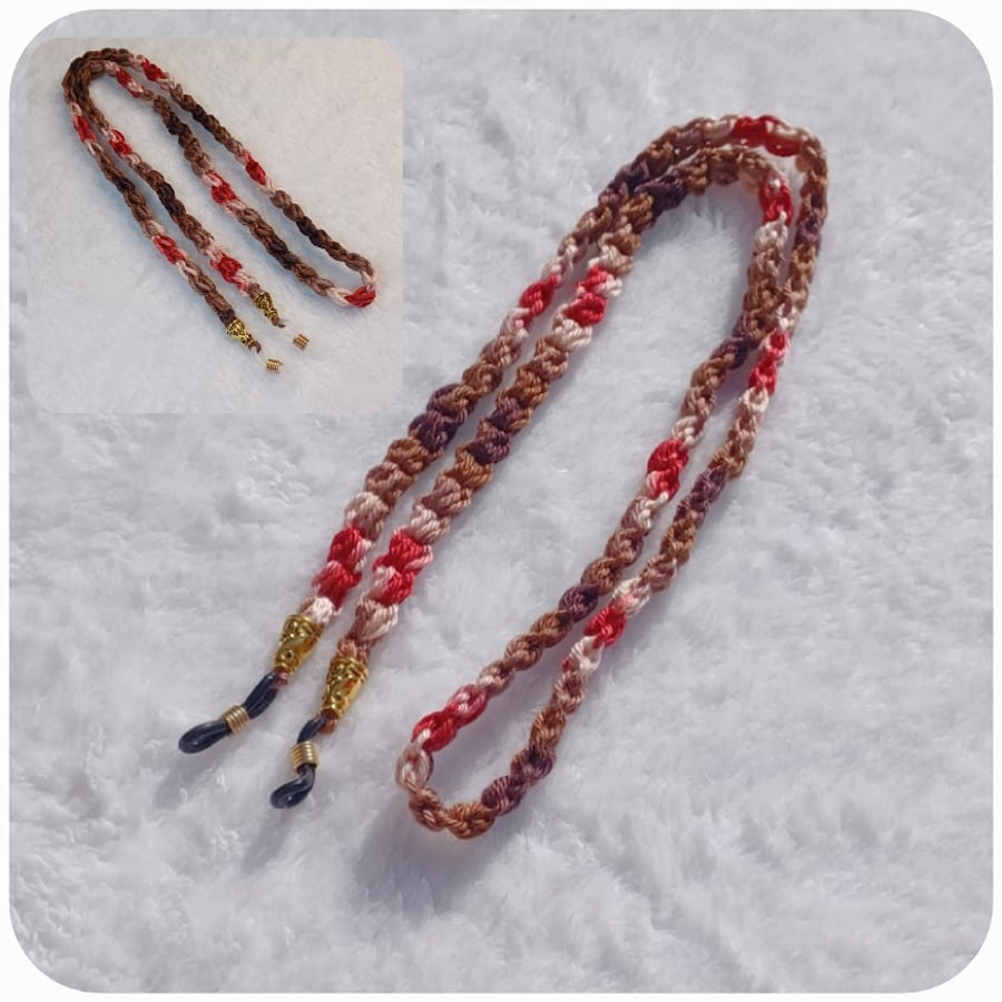 Crochet glasses chain, tricolour sunglasses cord, reading glasses strap