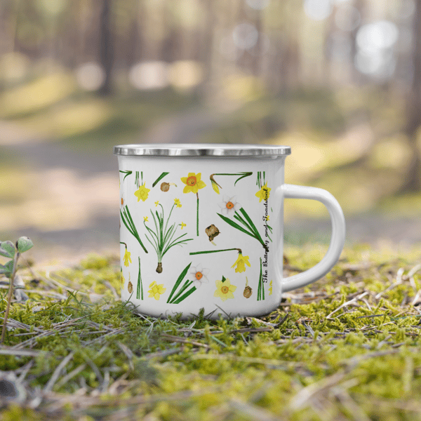 Daffodil Pattern Enamel Mug, Spring Mug, Camping Mug