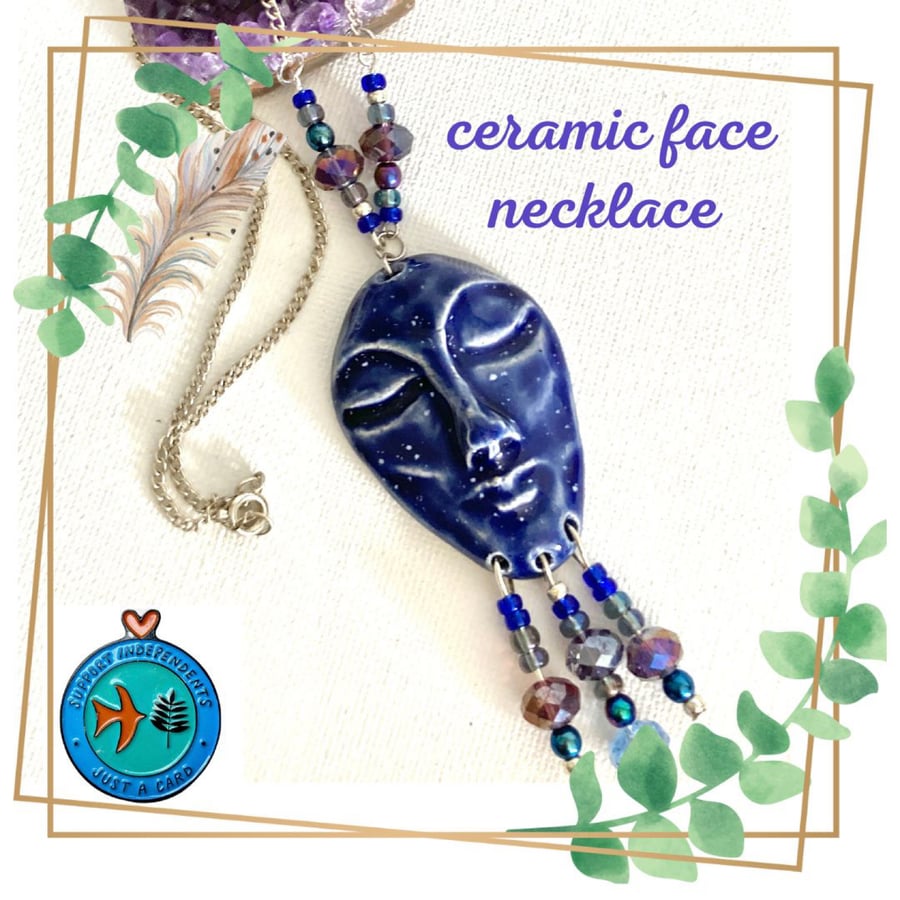 Ceramic face and crystal necklace