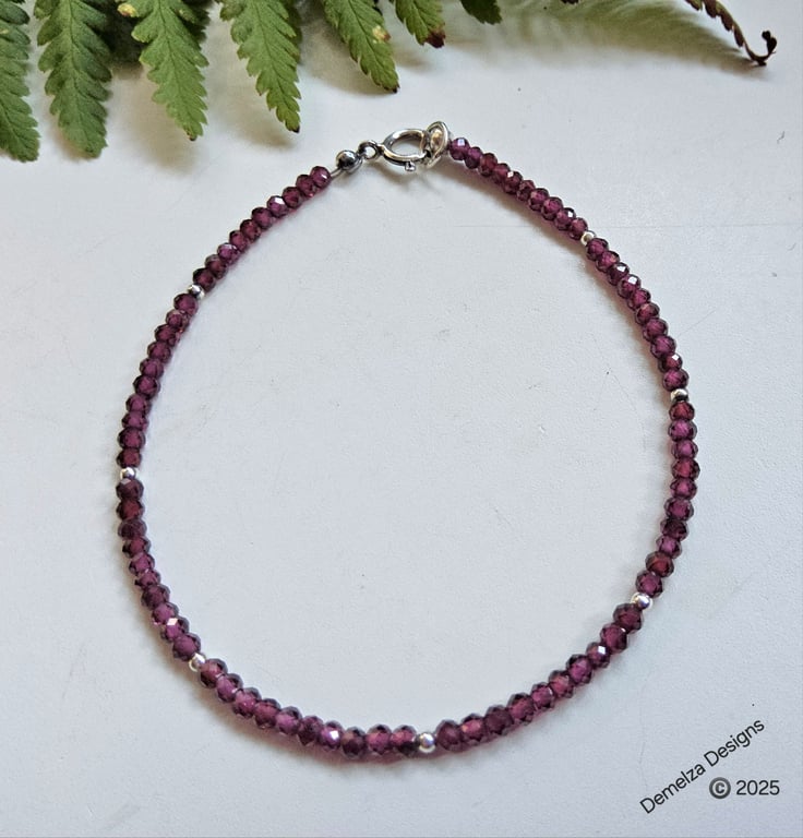  Designer Rhodolite Garnet 15cts Sterling Silver Bracelet 