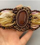 Elegant Red Tiger’s Eye Stone & Gold Hematite Beaded Wide Silk Cuff Bracelet  - Image 3