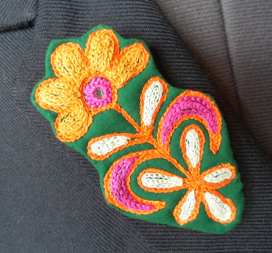 Large Embroidered Flower Brooch