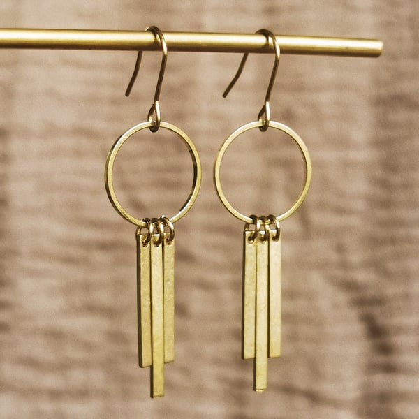 Handmade brass earrings, statement jewellery, long dangle earrings