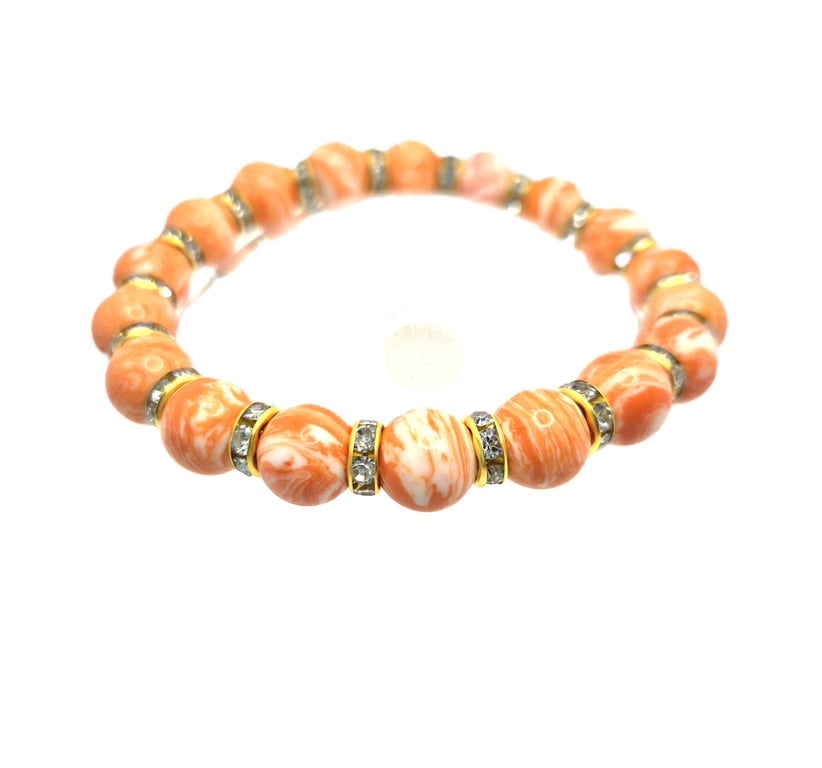 Rhodochrosite beaded stretchy bracelet with crystal rondelles