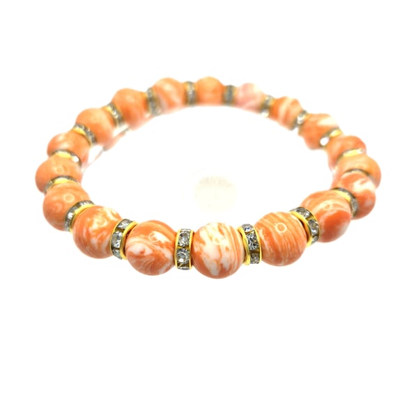 Rhodochrosite beaded stretchy bracelet with crystal rondelles