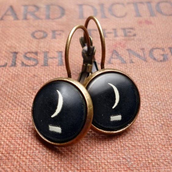 Crescent Moon Typewriter Key Leverback Earrings (DJ10)