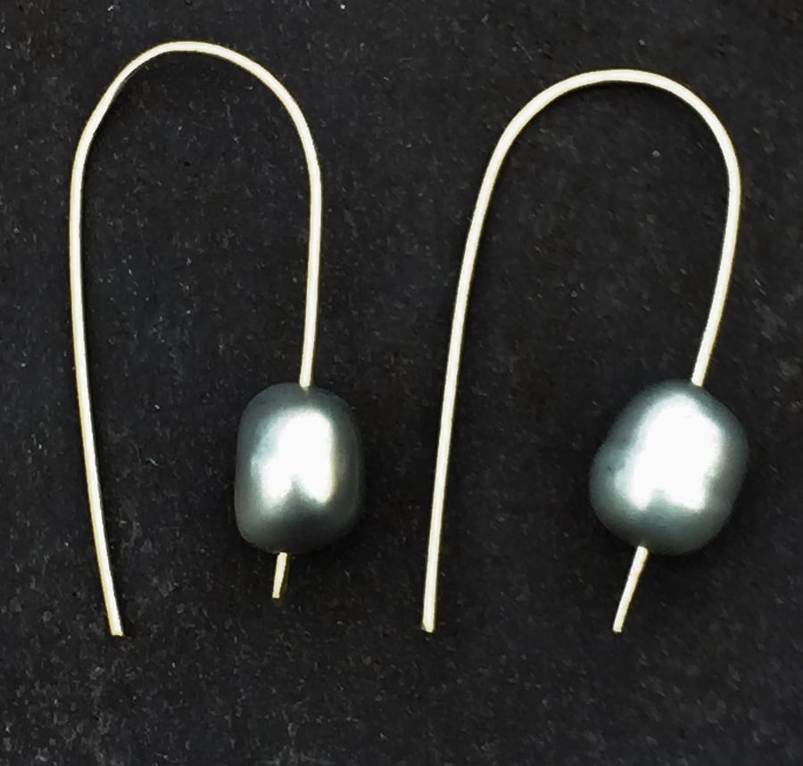 Dove Grey Pearl Earrings on Hand Made Sterling Silver Loops