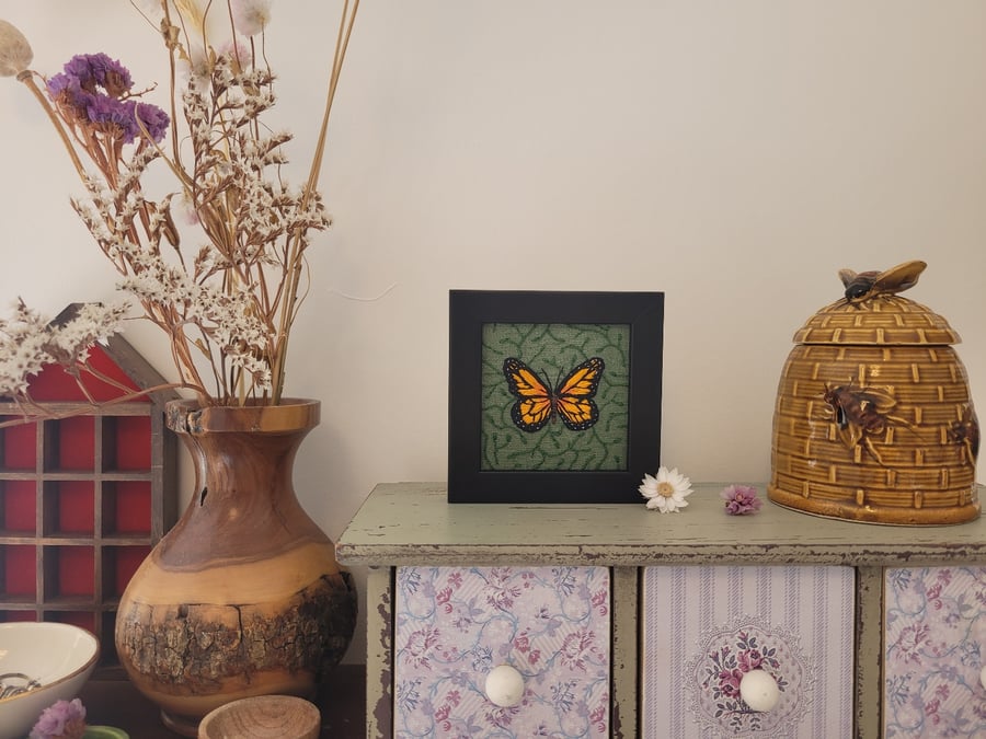 Hand embroidered - Butterfly on Linen
