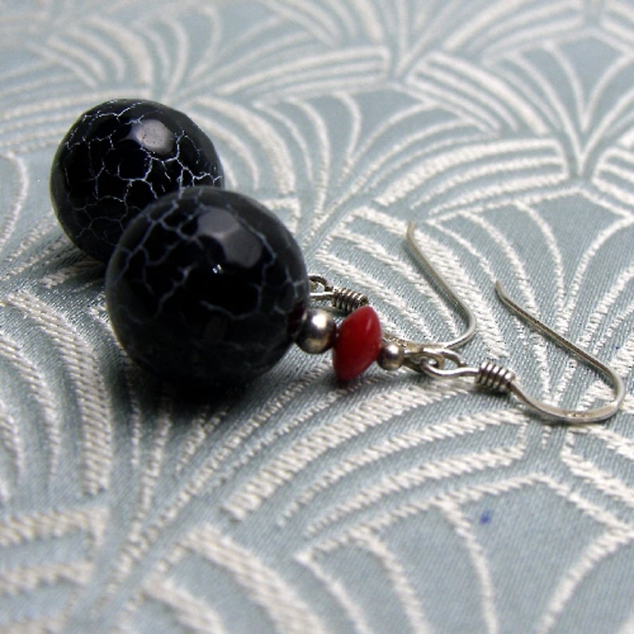 Small Dangle Black Earrings, Black  Dangle Semi-Precious Stone Earrings CC79