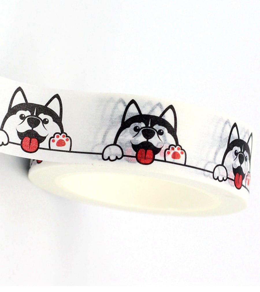 Husky Dog Washi, Siberian Husky Dog Decorative Tape, Journals, Scrapbooks 10m