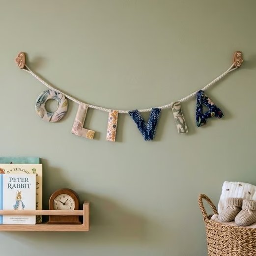 Bespoke Heirloom Name Garland - Unique Luxury Textile Nursery Bunting