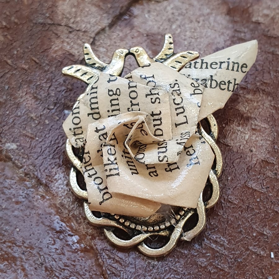 Pride and Prejudice Rose Brooch: Recycled Book Paper Origami Jewellery,