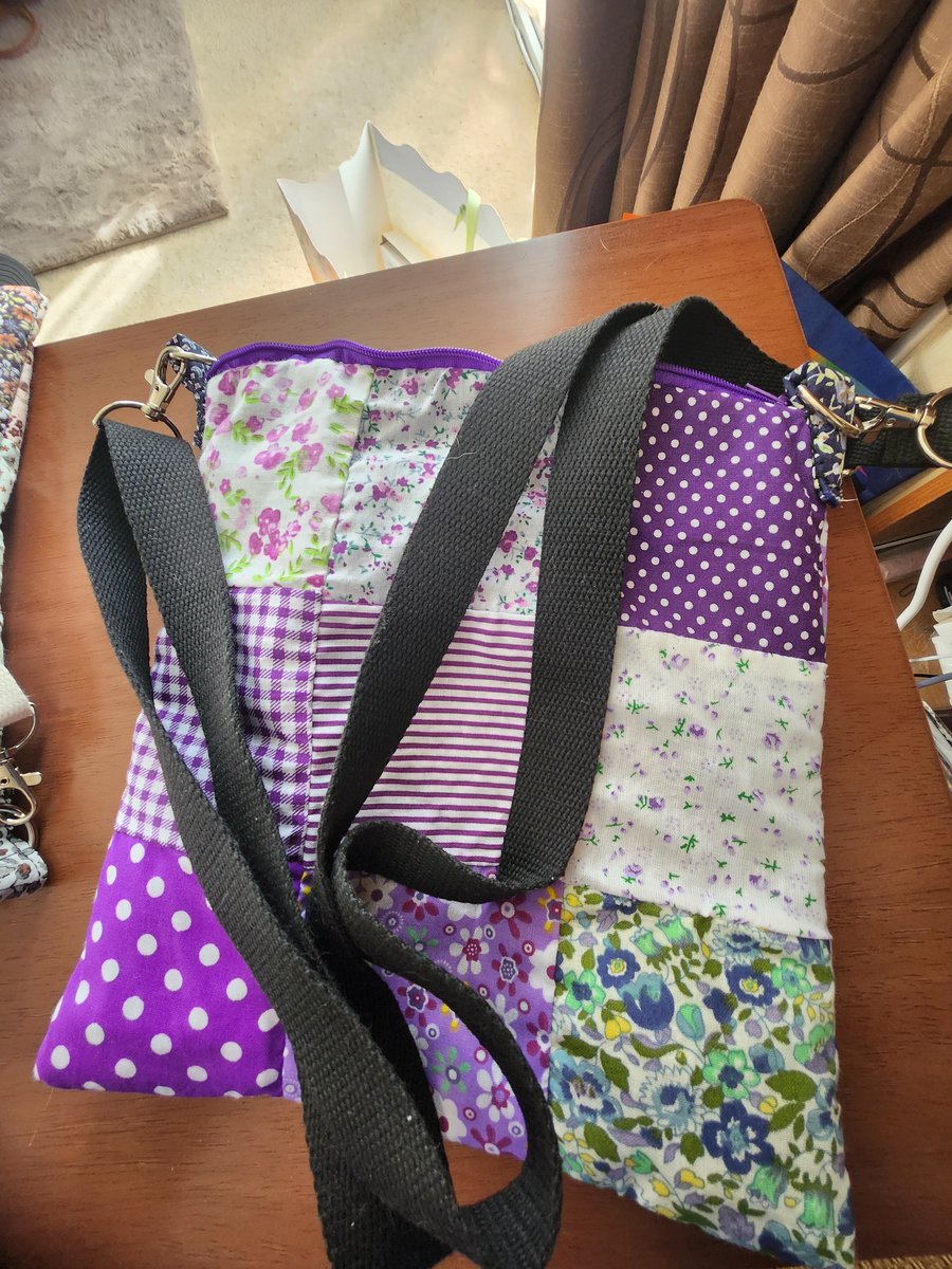 Hand stitched patchwork  crossbody bag purple