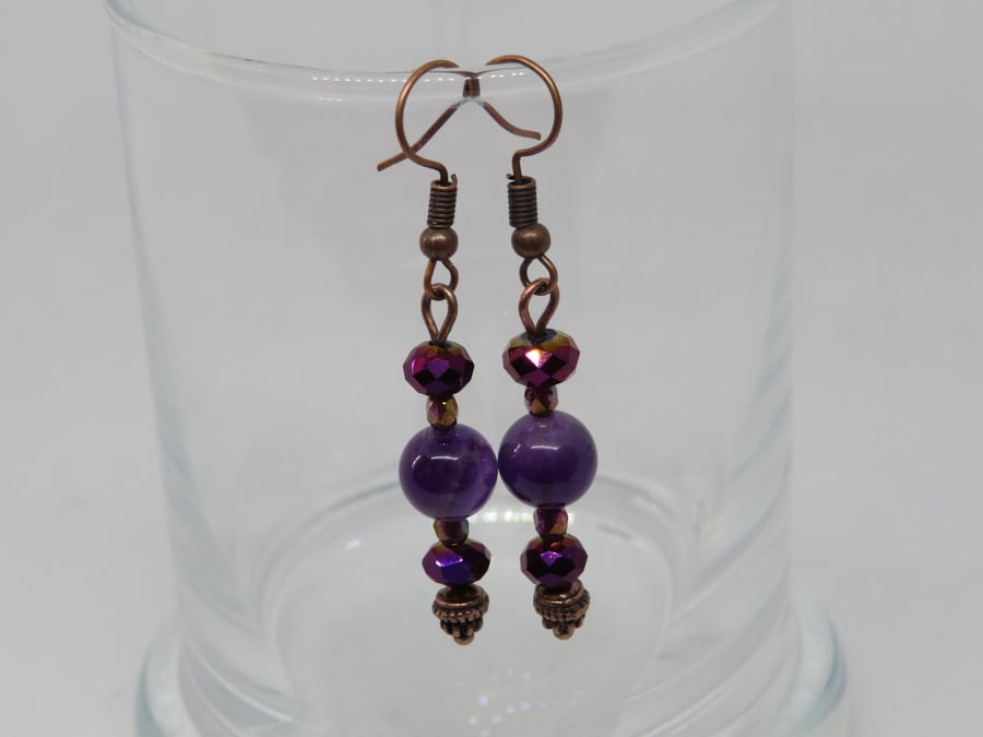 Amethyst and Copper Earrings