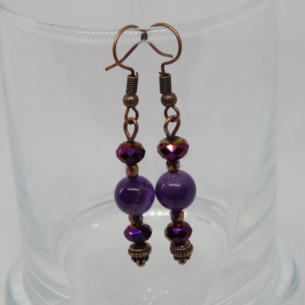 Amethyst and Copper Earrings