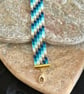 Handmade Beadwork Geometric Cuff Bracelet in Turquoise, Navy, White & Gold  - Image 4