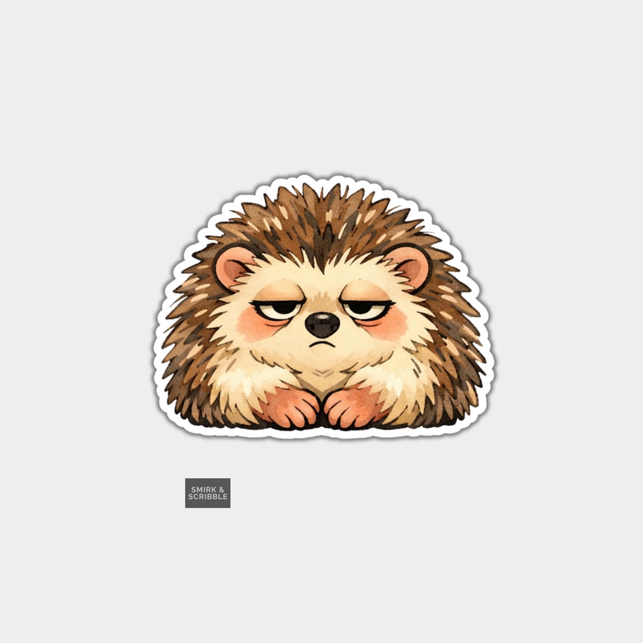 Funny Snarky Vinyl Sticker For Adults - Grumpy Hedgehog