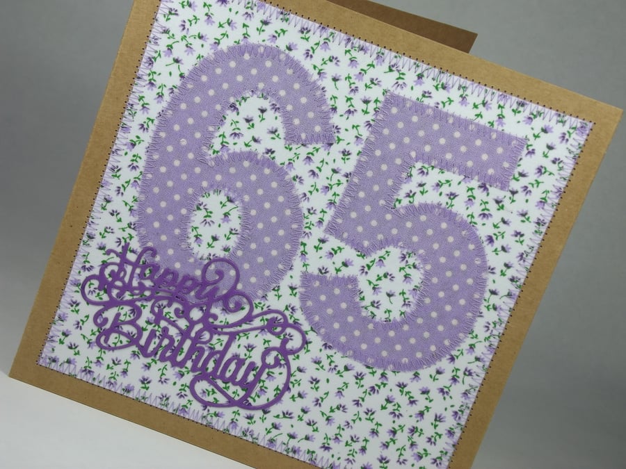 Happy 65th Birthday Fabric Greetings Card