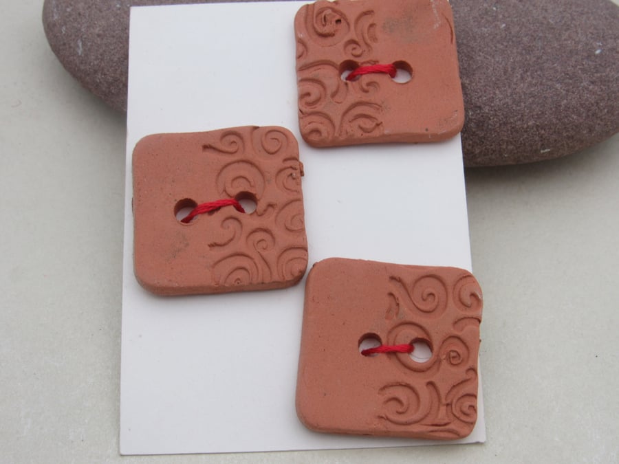 3 Spiral Half Texture Square Terracotta Buttons