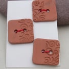 3 Spiral Half Texture Square Terracotta Buttons