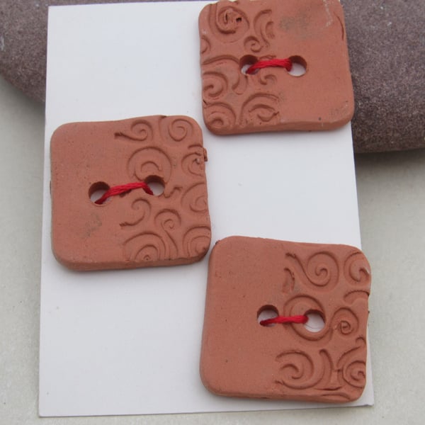 3 Spiral Half Texture Square Terracotta Buttons