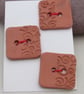 3 Spiral Half Texture Square Terracotta Buttons - Image 1