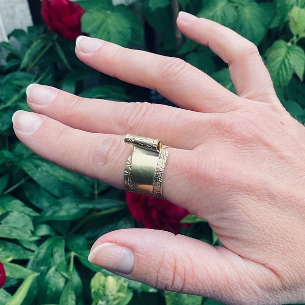 Sculptural Textured Brass Ring - Adjustable Contemporary Statement Ring