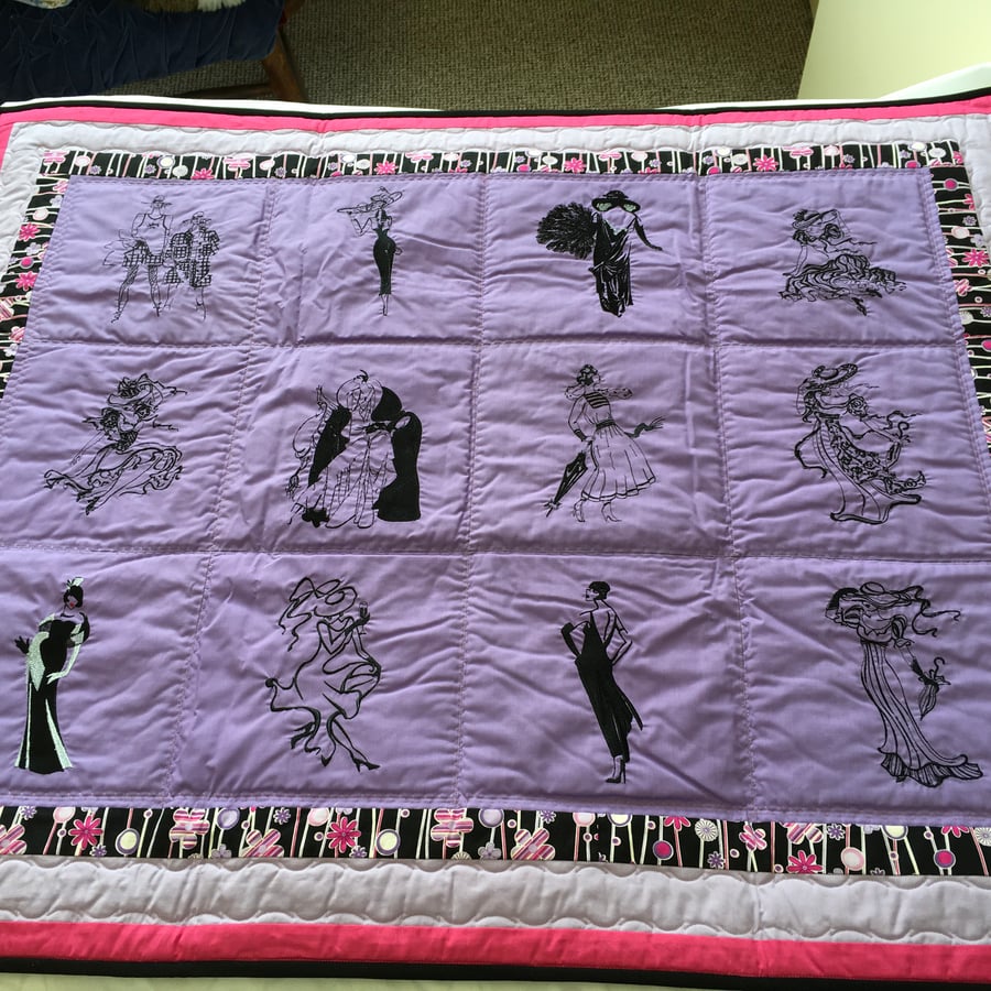 A Sophisticated Quilt in Black, Purple and White. A Ladies of Elegance Design.  
