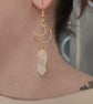 Gold Crescent Moon Dangle Earrings with Raw Clear Quartz Points