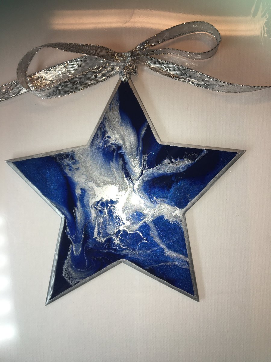 Christmas decoration, abstract, star, winter night,  blue, silver 