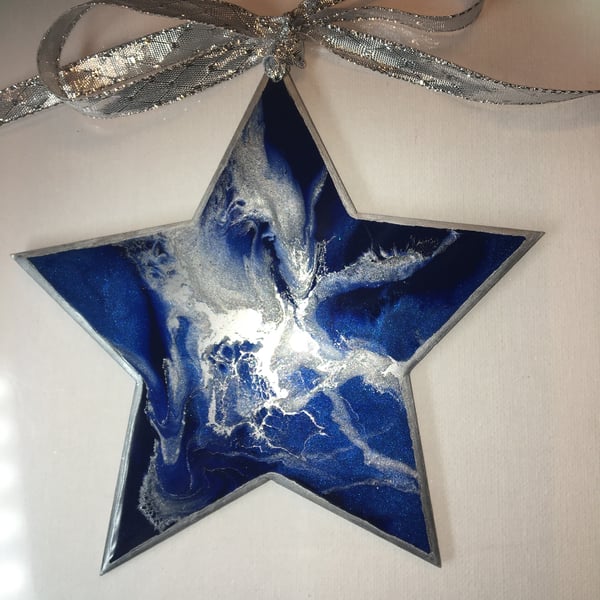 Christmas decoration, abstract, star, winter night,  blue, silver 