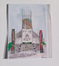 Liverpool Metropolitan Cathedral watercolour A5 - Image 2