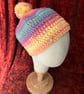 Multi-Coloured Chunky and Funky Crocheted Hat with Fun and removable Pom-Pom  - Image 1