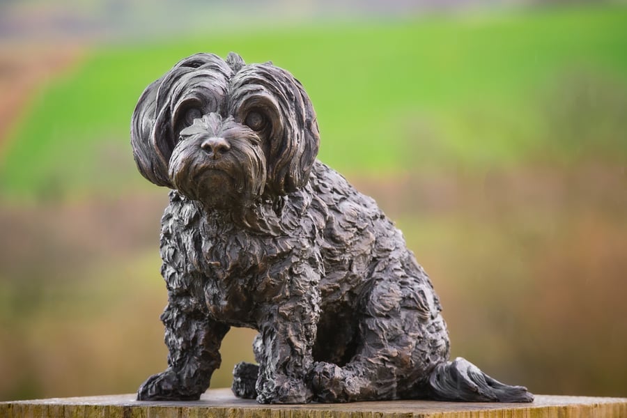 Sitting Maltese Terrier 2 Dog Statue Large Bronze Resin Garden Sculpture