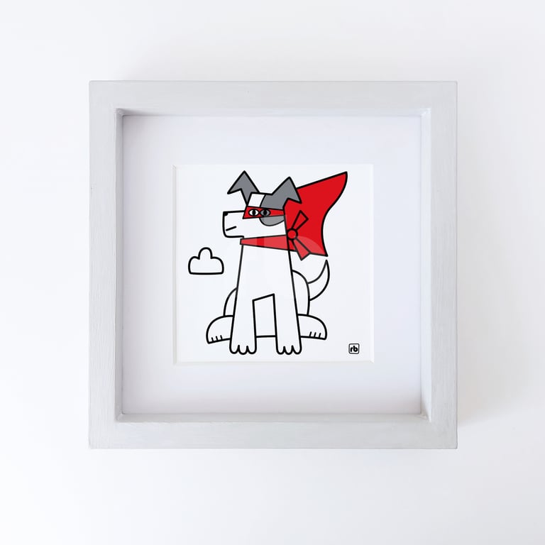 Super Pooch, dog with cape and eye mask illustration, Giclee print