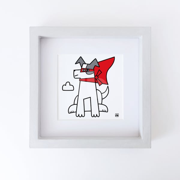 Super Pooch, dog with cape and eye mask illustration, Giclee print