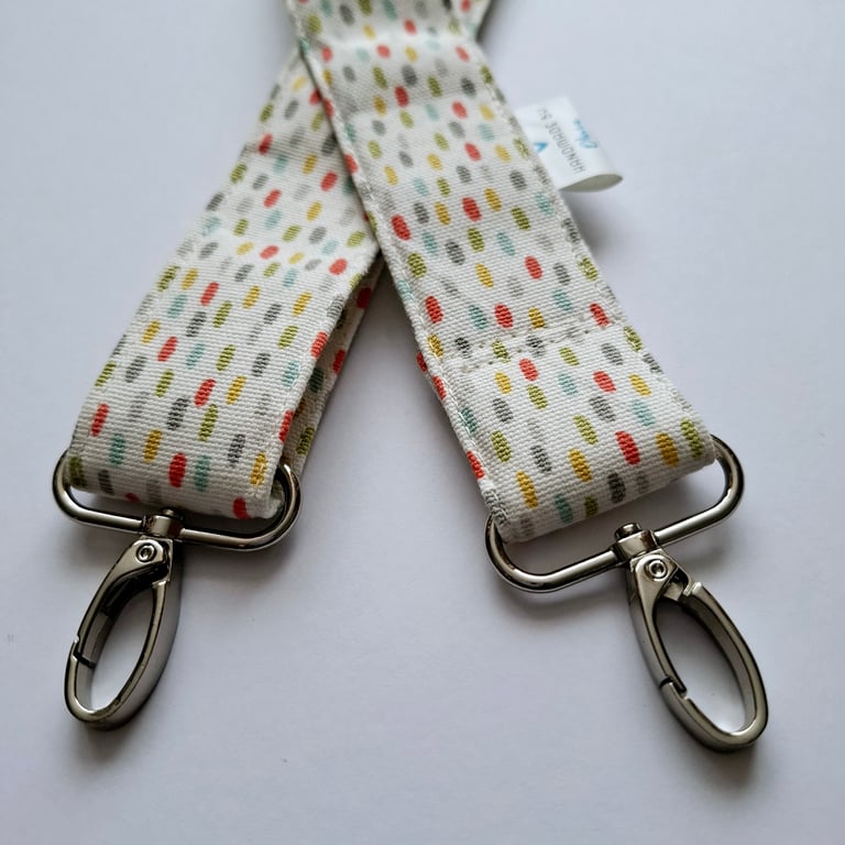 Multi-coloured canvas replaceable handbag strap 