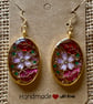 Handmade Gold-Rimmed Oval Resin Earrings With Enamelled Flowers And Leaves