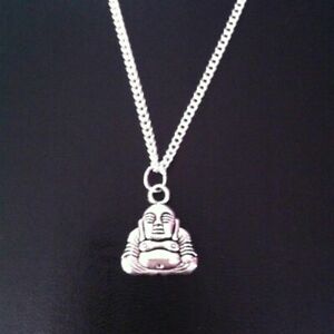 buddha pendant necklace silver plated 18" curb chain