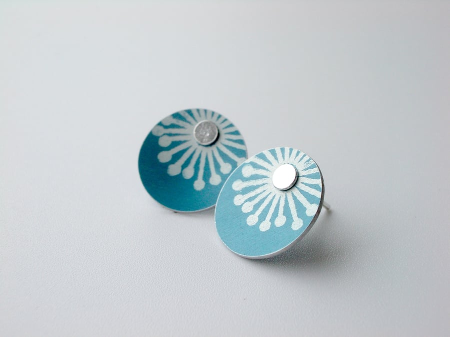 Teal blue starburst studs earrings