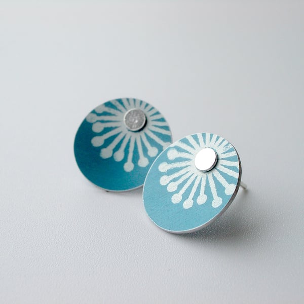 Teal blue starburst studs earrings