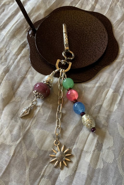 Sunflower & Bead Bag Charm