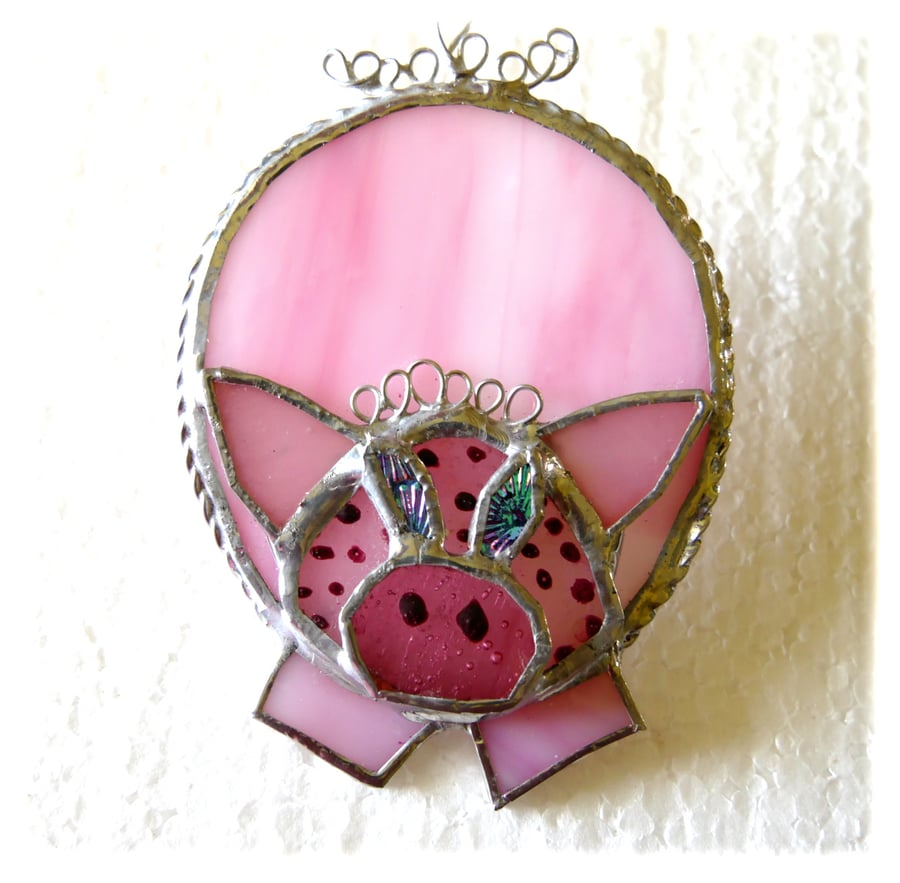 Pig Suncatcher Stained Glass Handmade Pink Piggy