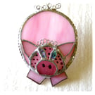 Pig Suncatcher Stained Glass Handmade Pink Piggy