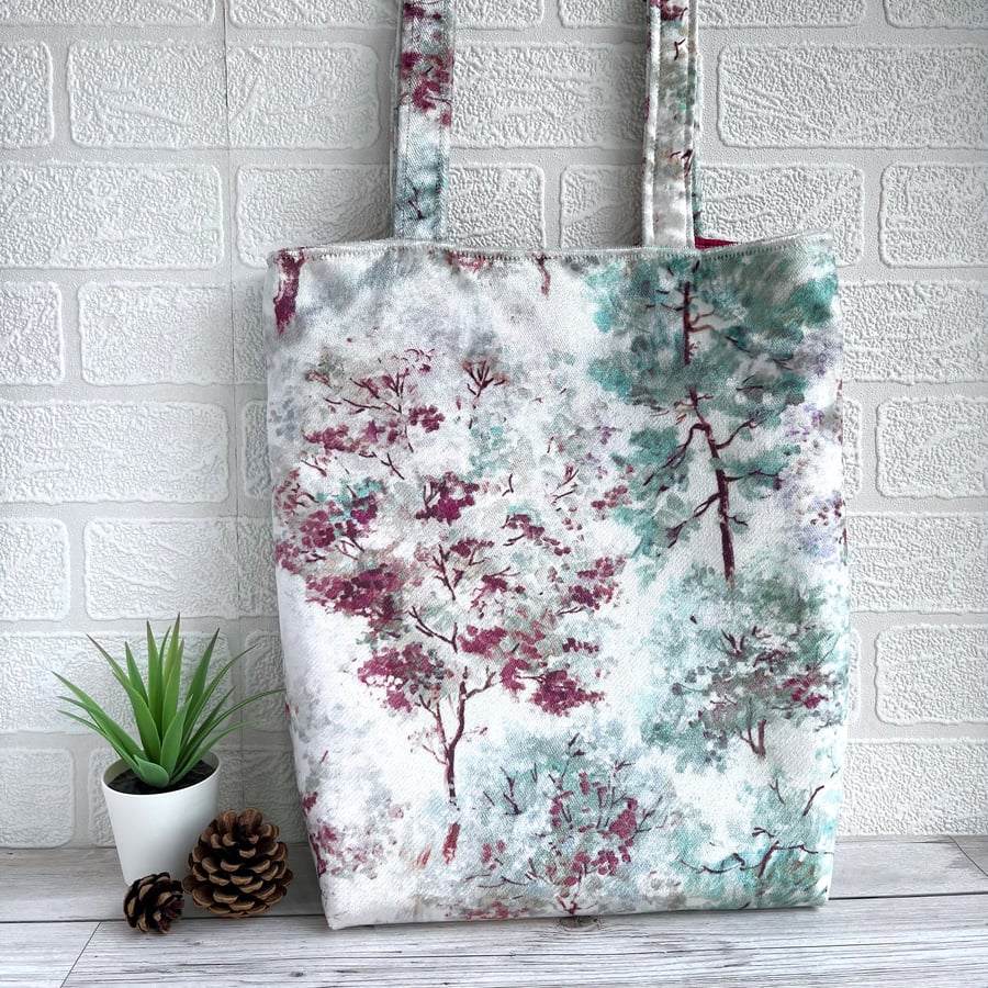 Velvet Tote Bag with Abstract Trees